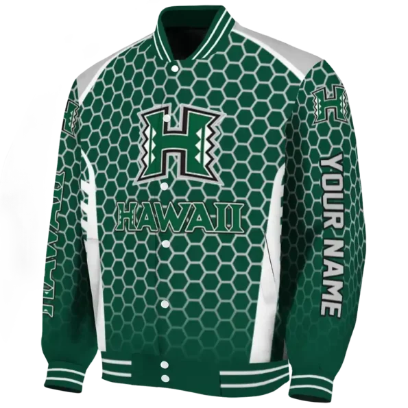 custom hawaii rainbow warriors hexagon grid green varsity jacket best selling.webp