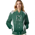 custom hawaii rainbow warriors hexagon grid green varsity jacket best selling.webp