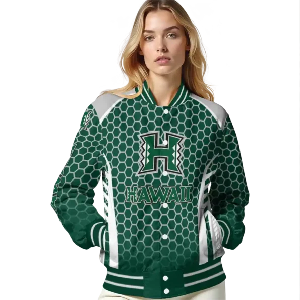 custom hawaii rainbow warriors hexagon grid green varsity jacket latest model.webp