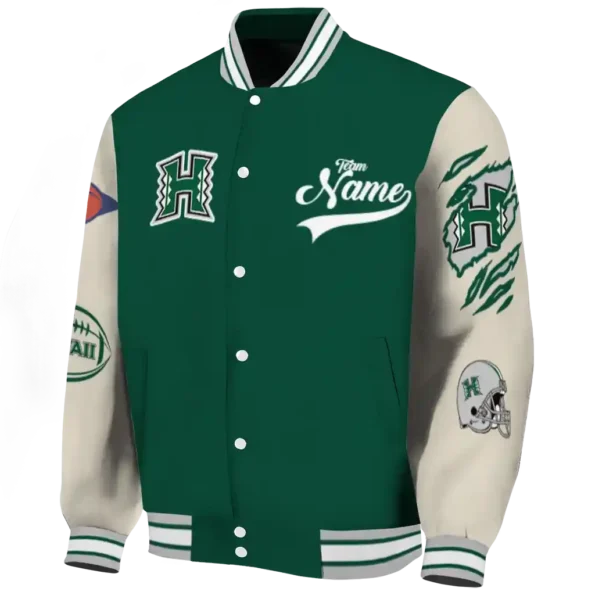 custom hawaii rainbow warriors wildcat pawprint green nude varsity jacket best selling
