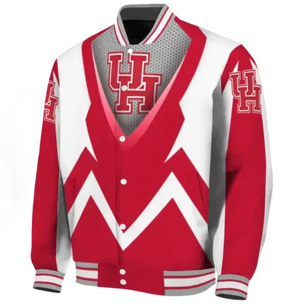 custom houston cougars v stripes red white varsity jacket best selling