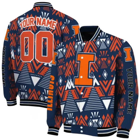 custom illinois fighting illini pyramid shapes blue varsity jacket fashion forward.webp