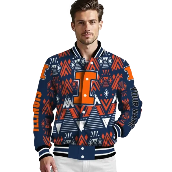 custom illinois fighting illini pyramid shapes blue varsity jacket high quality.webp