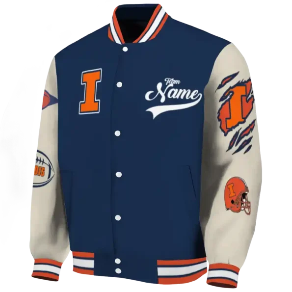 custom illinois fighting illini wildcat pawprint blue nude varsity jacket best selling