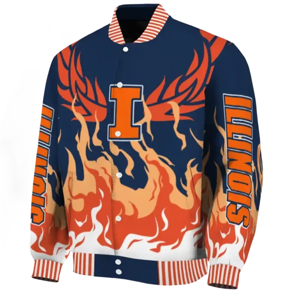 custom illinois fighting illini winged blaze blue white varsity jacket best selling