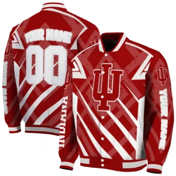 custom indiana hoosiers chevron angles red varsity jacket fashion forward.webp