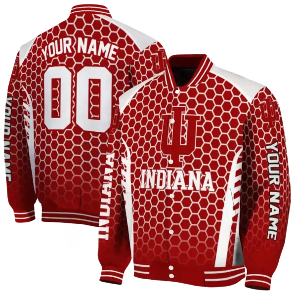 custom indiana hoosiers hexagon grid red varsity jacket fashion forward.webp