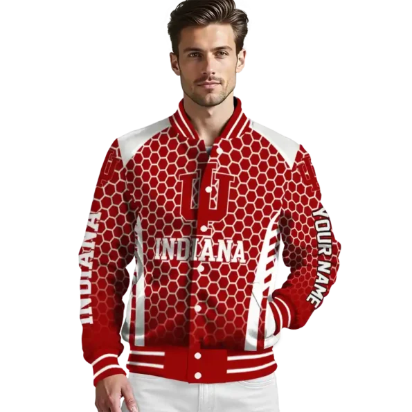 custom indiana hoosiers hexagon grid red varsity jacket high quality.webp