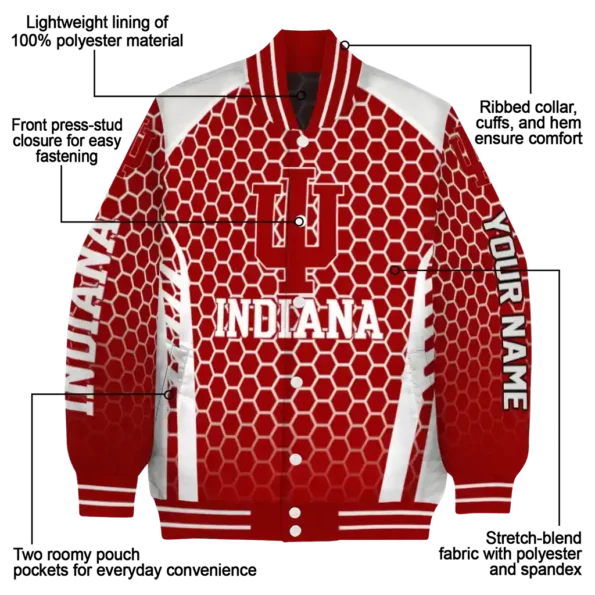 custom indiana hoosiers hexagon grid red varsity jacket new arrival.webp