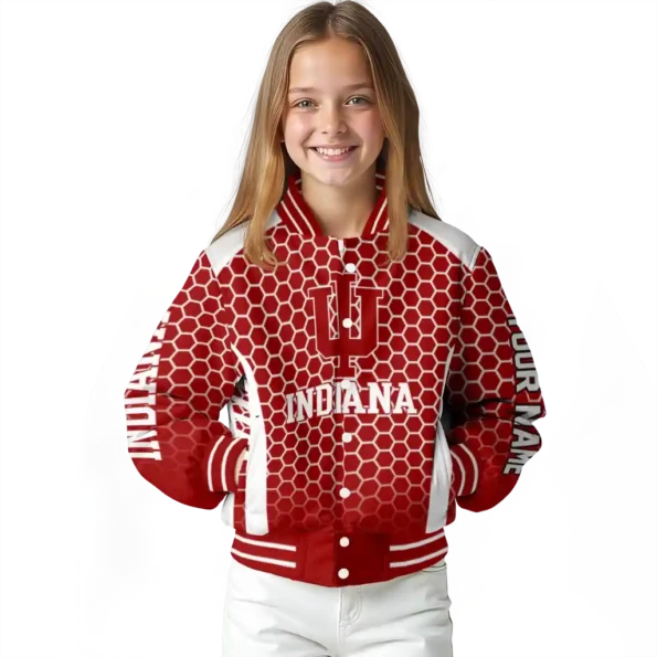 custom indiana hoosiers hexagon grid red varsity jacket top rated.webp