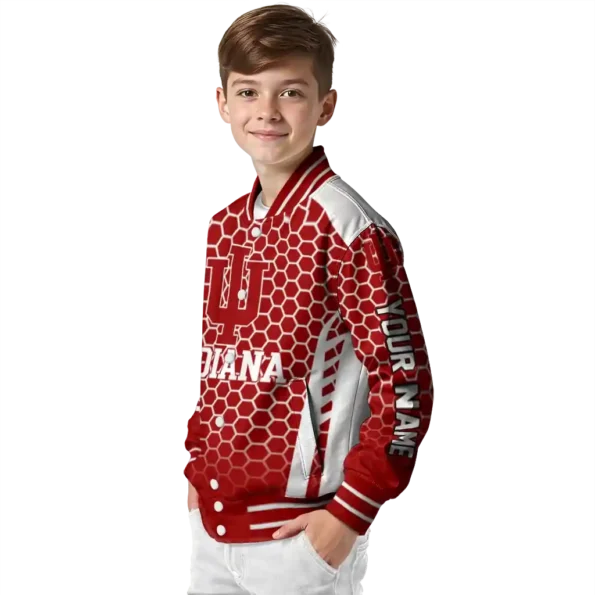 custom indiana hoosiers hexagon grid red varsity jacket trendy.webp
