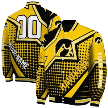 custom iowa hawkeyes star burst black varsity jacket fashion forward.webp