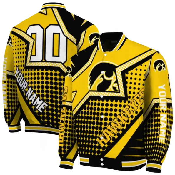 custom iowa hawkeyes star burst black varsity jacket fashion forward.webp