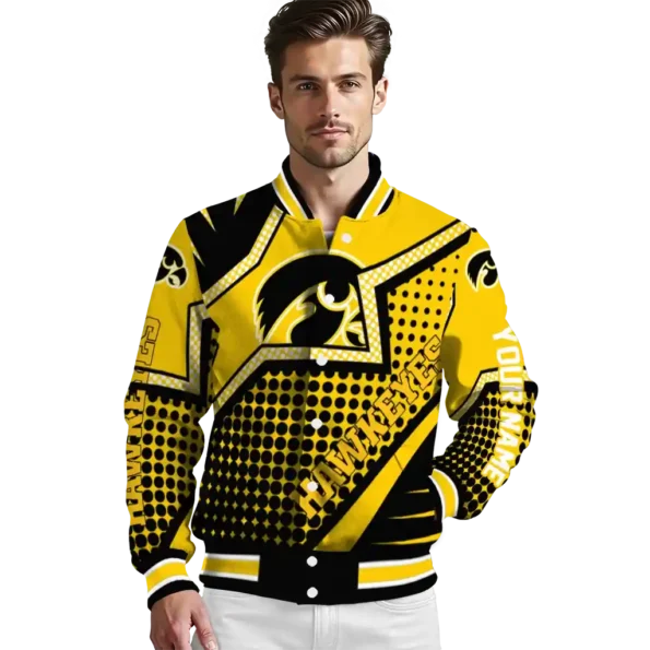custom iowa hawkeyes star burst black varsity jacket high quality.webp