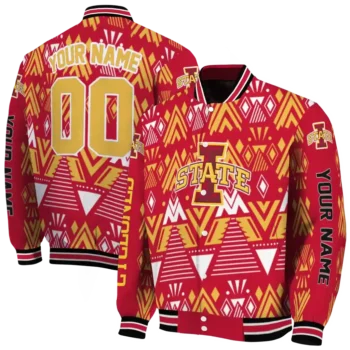 custom iowa state cyclones pyramid shapes red varsity jacket fashion forward.webp