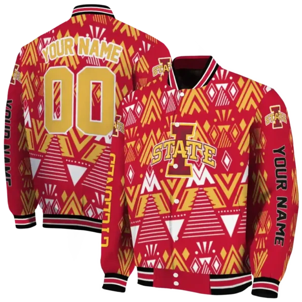 custom iowa state cyclones pyramid shapes red varsity jacket fashion forward.webp