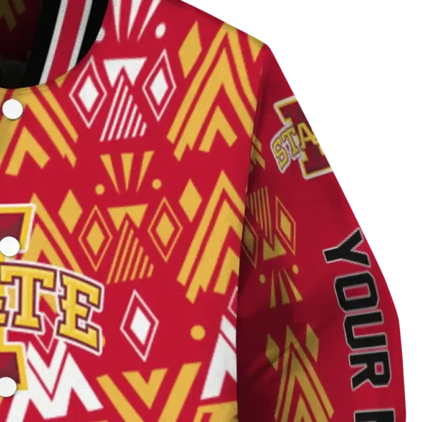 custom iowa state cyclones pyramid shapes red varsity jacket premium grade.webp