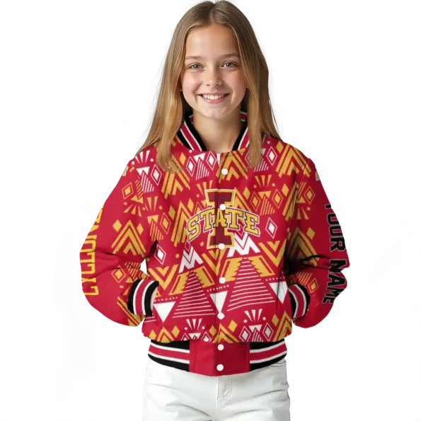 custom iowa state cyclones pyramid shapes red varsity jacket top rated.webp