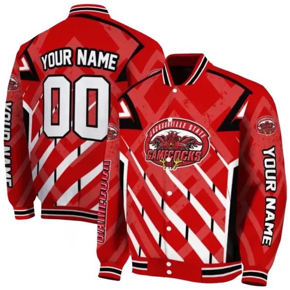 custom jacksonville state gamecocks chevron angles red varsity jacket fashion forward.webp