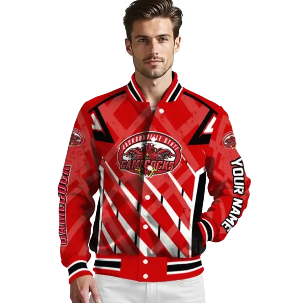 custom jacksonville state gamecocks chevron angles red varsity jacket high quality.webp