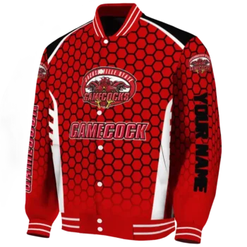custom jacksonville state gamecocks hexagon grid red varsity jacket best selling.webp