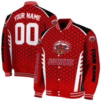 custom jacksonville state gamecocks hexagon grid red varsity jacket fashion forward.webp