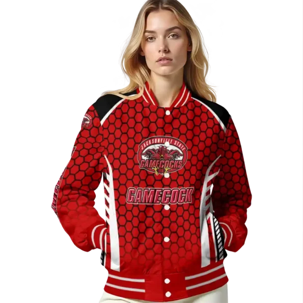 custom jacksonville state gamecocks hexagon grid red varsity jacket latest model.webp