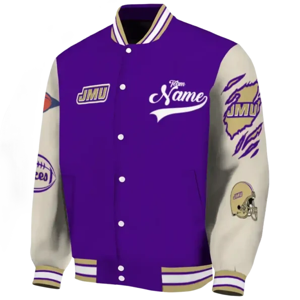 custom james madison dukes wildcat pawprint purple nude varsity jacket best selling