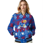 custom kansas jayhawks pyramid shapes blue varsity jacket best selling.webp