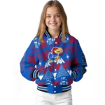 custom kansas jayhawks pyramid shapes blue varsity jacket best selling.webp