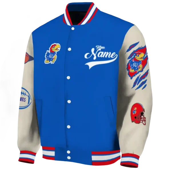 custom kansas jayhawks wildcat pawprint blue nude varsity jacket best selling