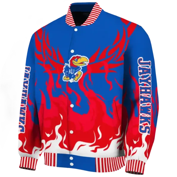 custom kansas jayhawks winged blaze blue white varsity jacket best selling