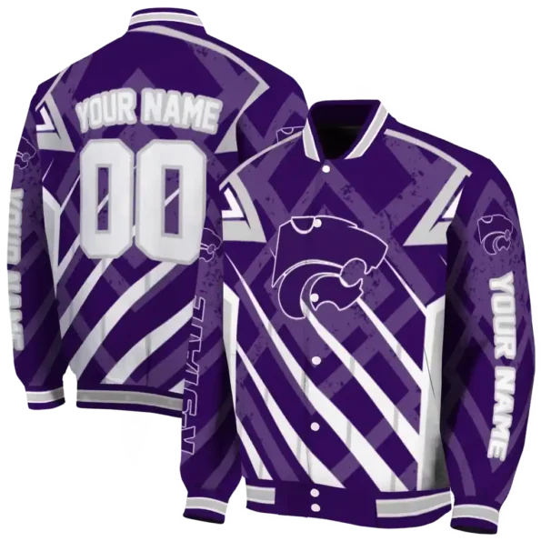 custom kansas state wildcats chevron angles purple varsity jacket fashion forward.webp