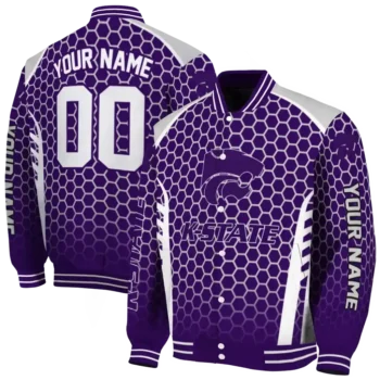 custom kansas state wildcats hexagon grid purple varsity jacket fashion forward.webp