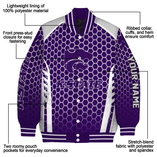 custom kansas state wildcats hexagon grid purple varsity jacket new arrival.webp