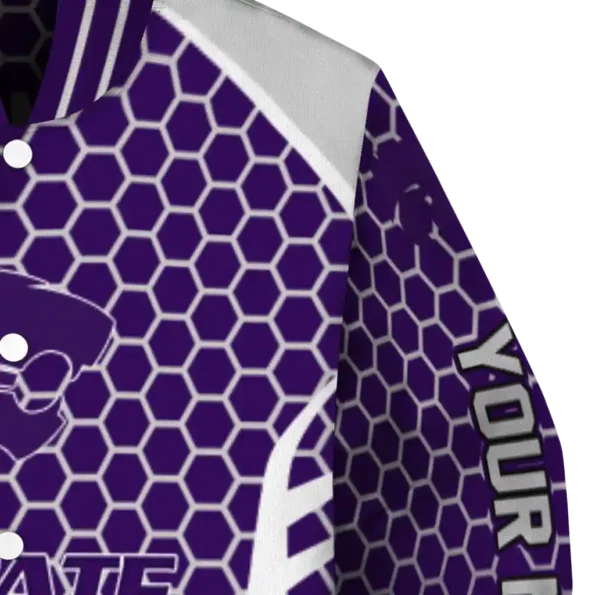 custom kansas state wildcats hexagon grid purple varsity jacket premium grade.webp