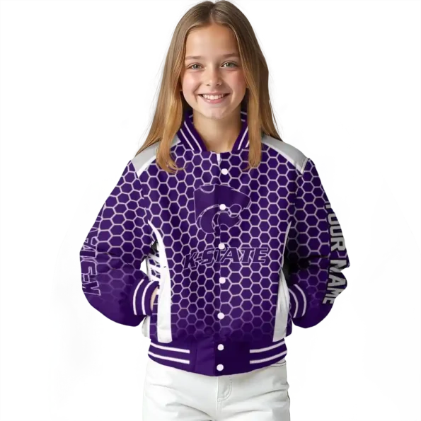 custom kansas state wildcats hexagon grid purple varsity jacket top rated.webp