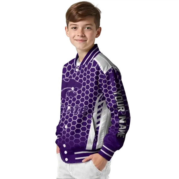 custom kansas state wildcats hexagon grid purple varsity jacket trendy.webp