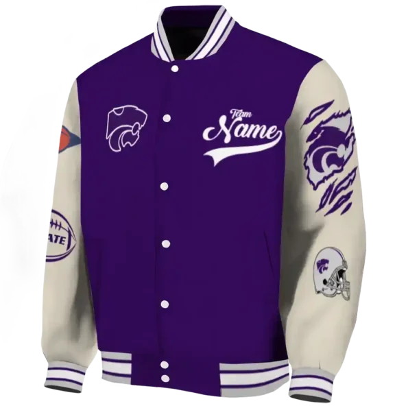 custom kansas state wildcats wildcat pawprint purple nude varsity jacket best selling