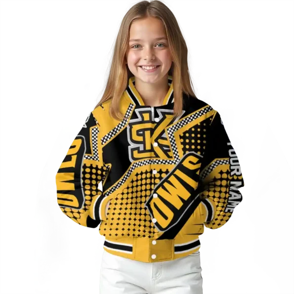 custom kennesaw state owls star burst gold varsity jacket top rated.webp