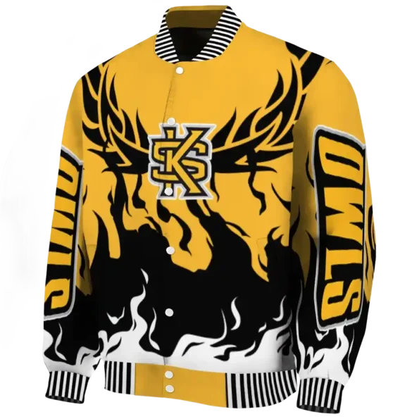custom kennesaw state owls winged blaze gold white varsity jacket best selling