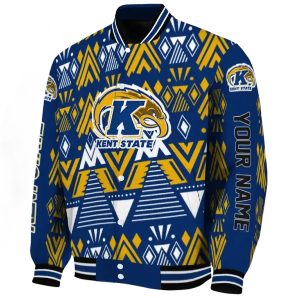 custom kent state golden flashes pyramid shapes navy blue varsity jacket best selling.webp