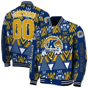 custom kent state golden flashes pyramid shapes navy blue varsity jacket fashion forward.webp