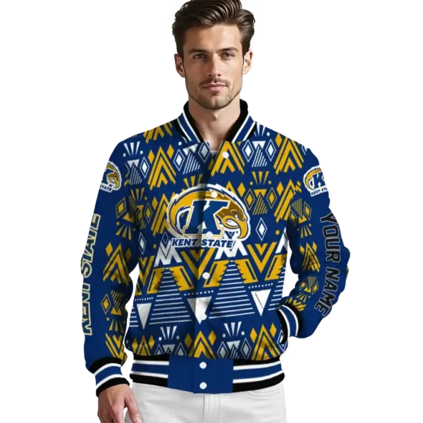 custom kent state golden flashes pyramid shapes navy blue varsity jacket high quality.webp