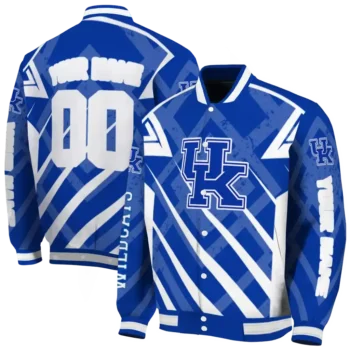 custom kentucky wildcats chevron angles blue varsity jacket fashion forward.webp