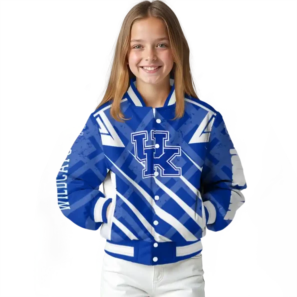 custom kentucky wildcats chevron angles blue varsity jacket top rated.webp