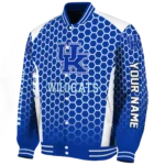 custom kentucky wildcats hexagon grid blue varsity jacket best selling.webp