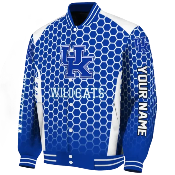 custom kentucky wildcats hexagon grid blue varsity jacket best selling.webp