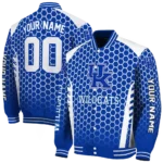 custom kentucky wildcats hexagon grid blue varsity jacket best selling.webp