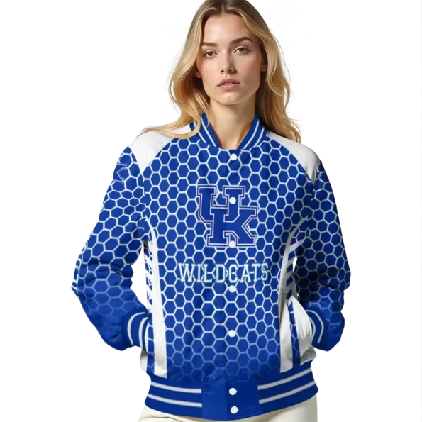 custom kentucky wildcats hexagon grid blue varsity jacket latest model.webp